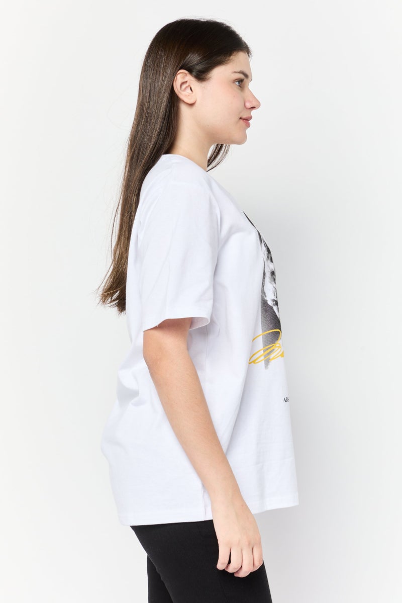 Marilyn Monroe تي شيرت نسائي بأكمام قصيرة وياقة دائرية، مطبوع برسومات، أبيض - Image 4